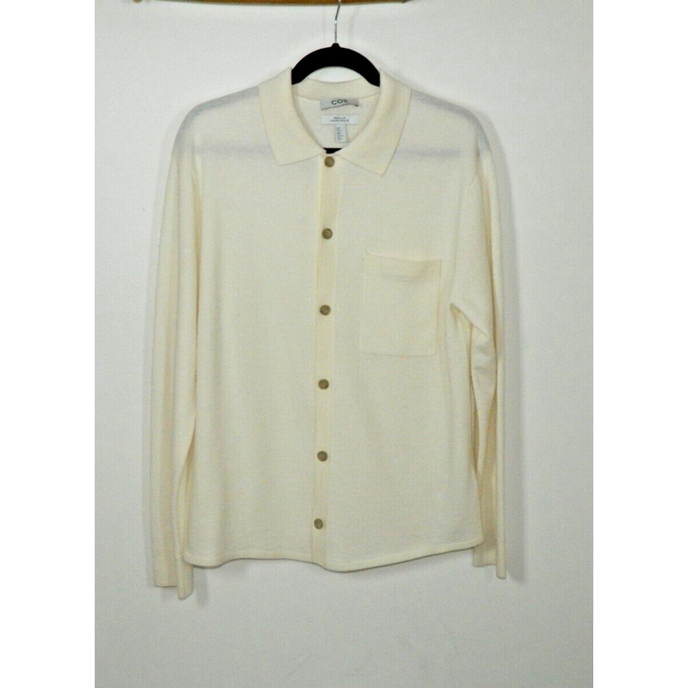 COS Sweater Cardigan Men’s Size Small Ivory Wool Button Collar